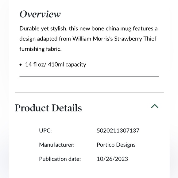 WILLIAM MORRIS NWT strawberry thief bone china mug -14oz - Picture 4 of 4